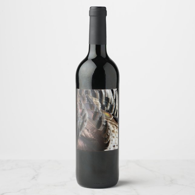 Wild Turkey Feathers I Abstract Nature Design Wine Label (Front)