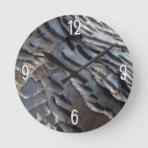 Wild Turkey Feathers II Abstract Nature Design Round Clock