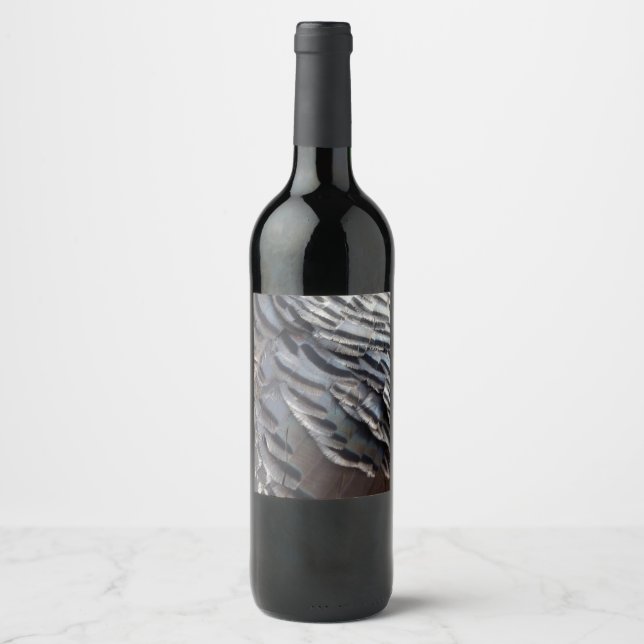 Wild Turkey Feathers II Abstract Nature Design Wine Label (Front)