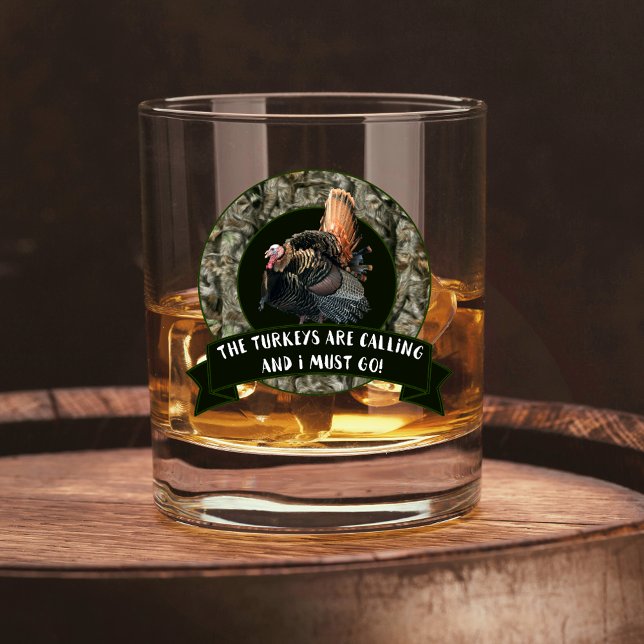Wild Turkey Hunting Quote Camouflage Camo Whiskey Glass (Wild Turkey Hunting Whiskey Glass. Turkey call gift)