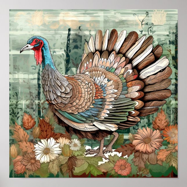 Wild turkey in meadow painting art print (Front)