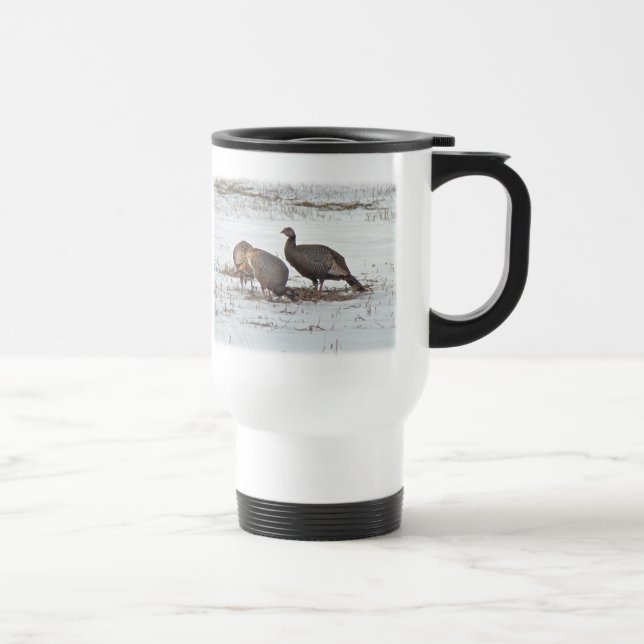 Wild Turkey in Snowy Field Travel Mug (Right)