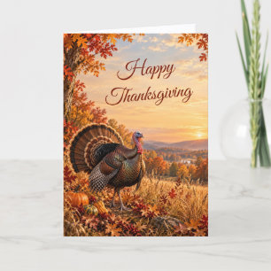 Wild Turkey Thanksgiving Autumn Harvest Woodland  Holiday Card