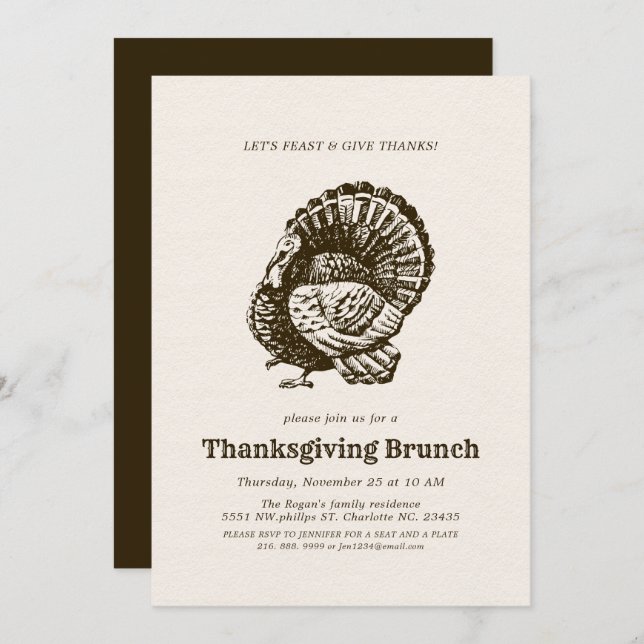Wild Turkey Thanksgiving Brunch Invitation (Front/Back)