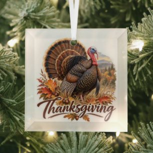 Wild Turkey Thanksgiving Glass Tree Decoration