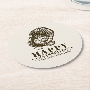 Wild Turkey Thanksgiving Round Paper Coaster