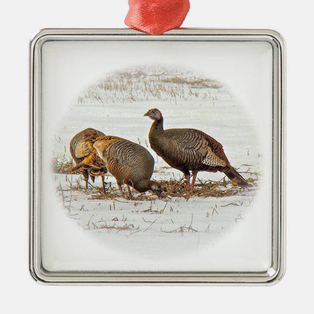 Wild Turkeys in Snow Metal Tree Decoration (Front)