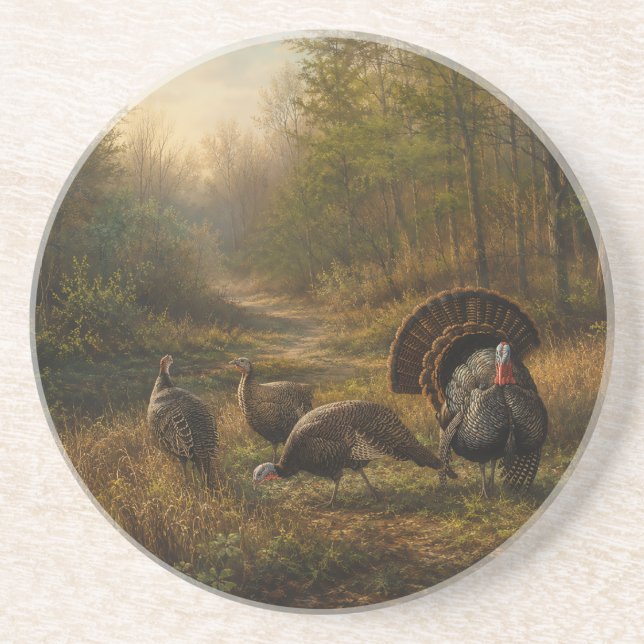 Wild Turkeys in the Autumn Forest Coaster (Front)