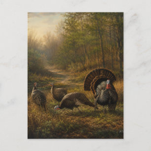 Wild Turkeys in the Autumn Forest Holiday Postcard