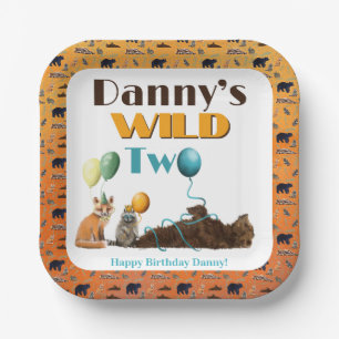 Wild Two Animals Second Birthday party plates