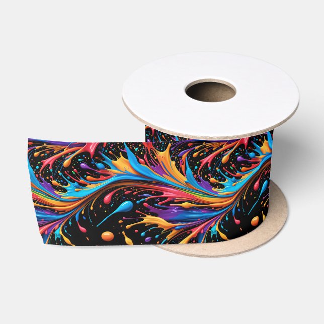 Wild Vibrant Paint Splash Satin Ribbon (Spool)