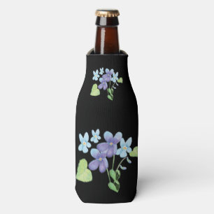 Wild Violet Flowers Illustration Black Bottle Cooler