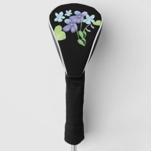Wild Violet Flowers Illustration Black Golf Head Cover