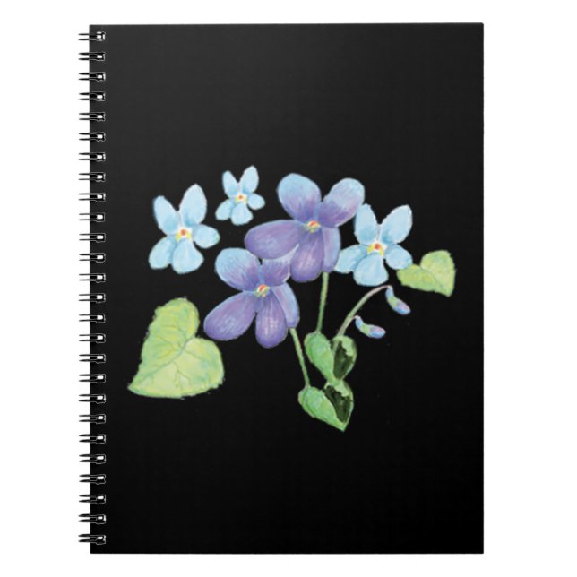 Wild Violet Flowers Illustration Black Notebook (Front)