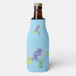 Wild Violet Flowers Illustration Light Blue Bottle Cooler