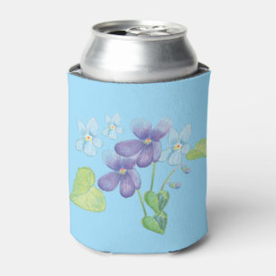 Wild Violet Flowers Illustration Light Blue Can Cooler