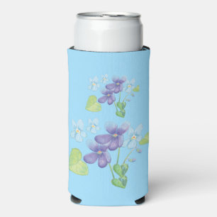 Wild Violet Flowers Illustration Light Blue Seltzer Can Cooler