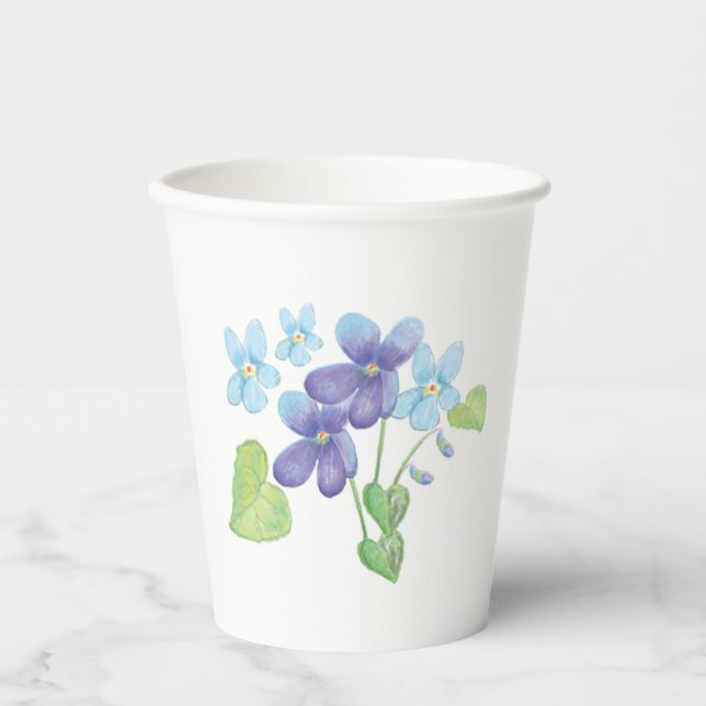 Wild Violet Flowers Illustration   Paper Cups (Front)