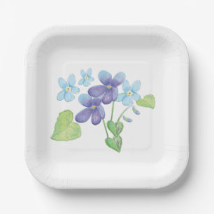 Wild Violet Flowers Illustration Paper Plate