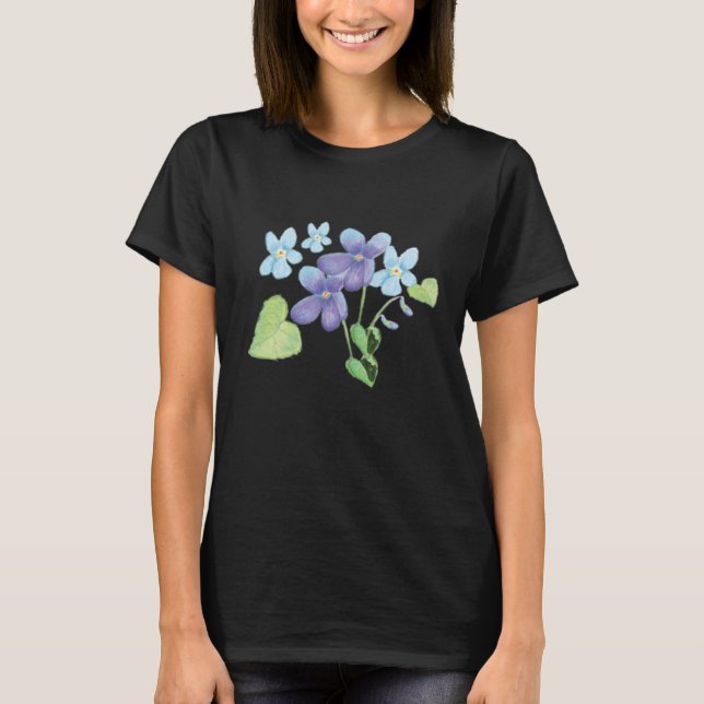 Wild Violet Flowers Illustration T-Shirt (Front)