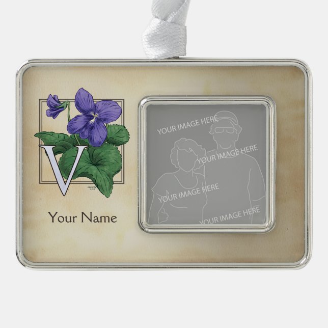 Wild Violet Personalised Flower Monogram Silver Plated Framed Ornament (Front)