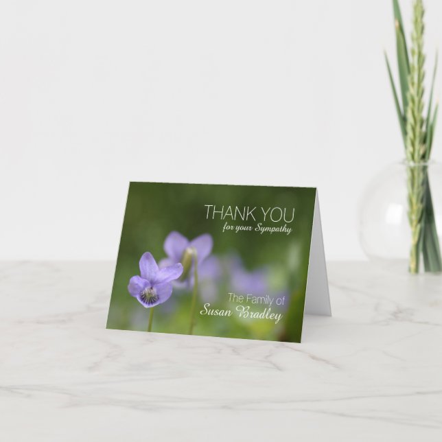 Wild Violets Sympathy Thank You Note Card (Front)
