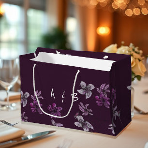 Wild Violets Watercolor Hand-painted Monogrammed Large Gift Bag