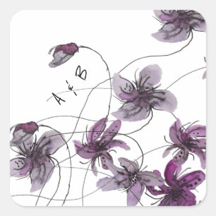 Wild Violets Watercolor Hand-painted Square Sticker