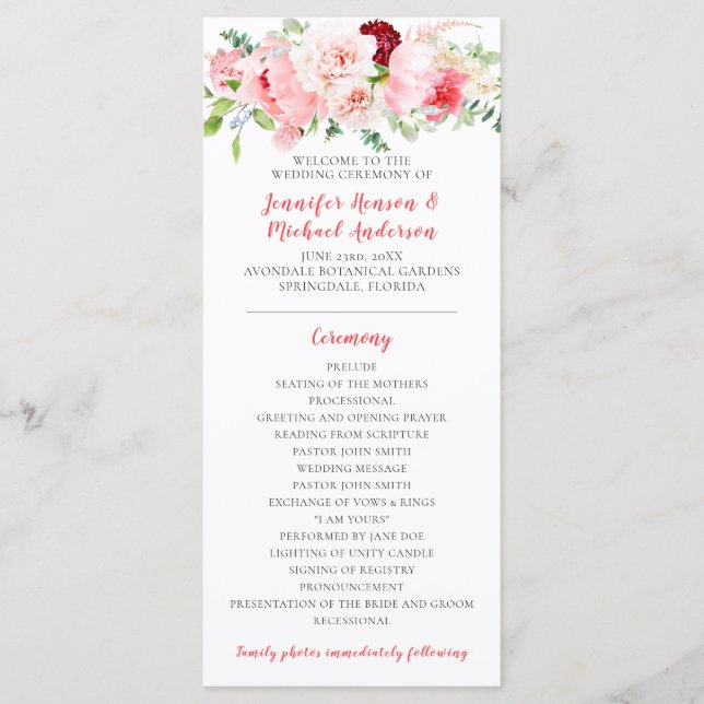 Wild Watercolor Garden Florals Wedding Program Programme (Front)