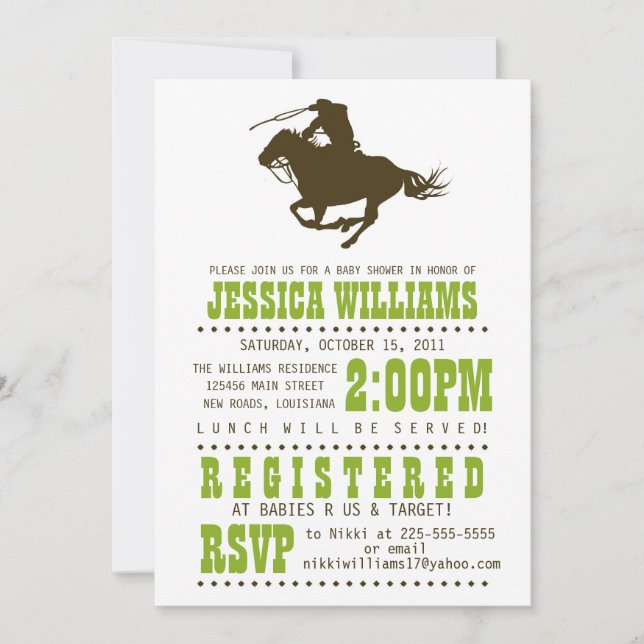 Wild West Baby Shower Invitation (Front)