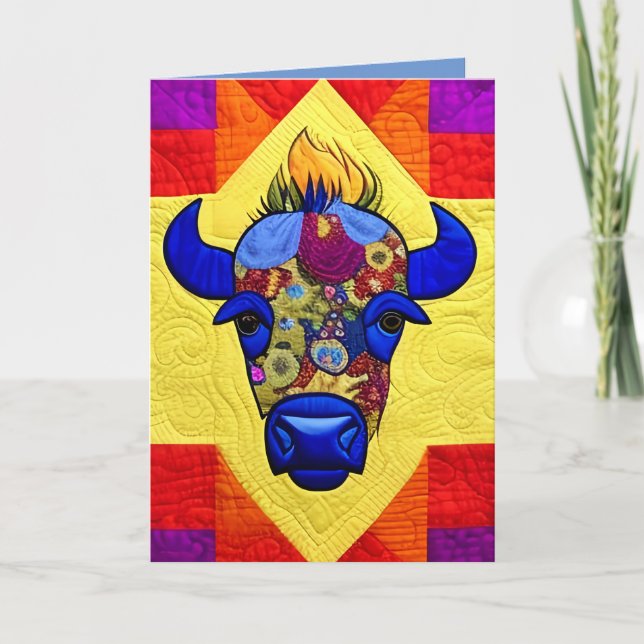 Wild West Bison Quilt Like Design Thank You Card (Front)