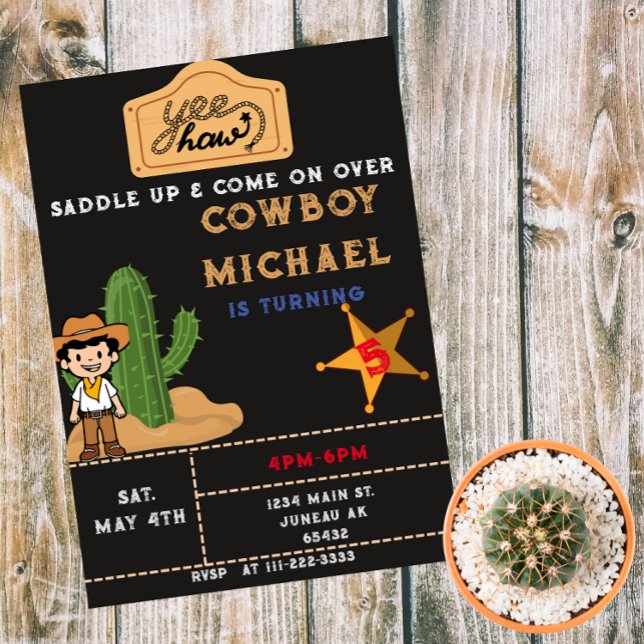 Wild West Cactus Birthday Boy  Magnetic Invitation (Creator Uploaded)