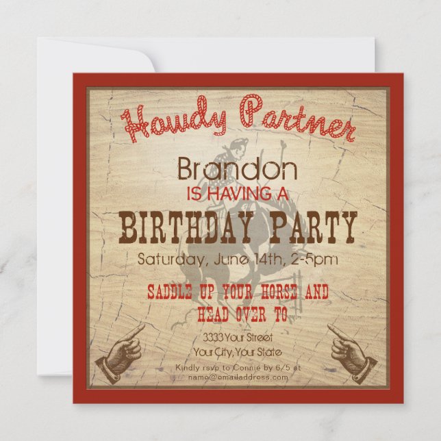 Wild West Country Birthday Invitation (Front)