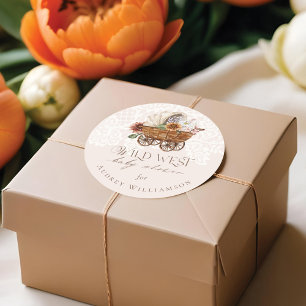 Wild West Country Western Floral Wagon Baby Shower Classic Round Sticker