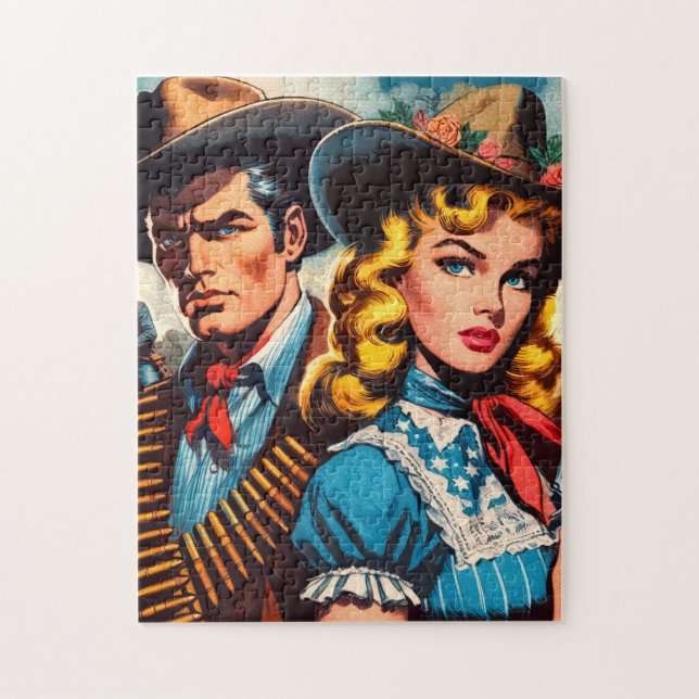 Wild West Couple Retro Comics Jigsaw Puzzle (Vertical)