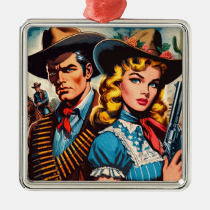 Wild West Couple Retro Comics Metal Tree Decoration