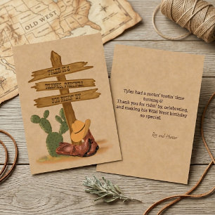 Wild West Cowboy Birthday Flat Thank You Card