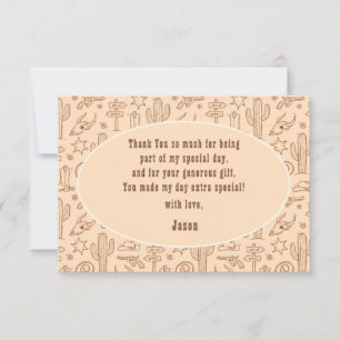 Wild west cowboy birthday kids thank you card