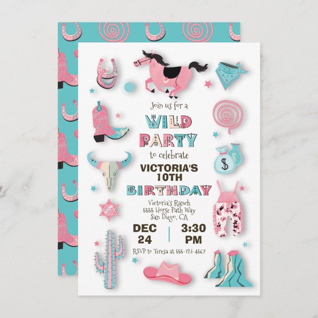 Wild West Cowboy Birthday Party Invitation (Front/Back)