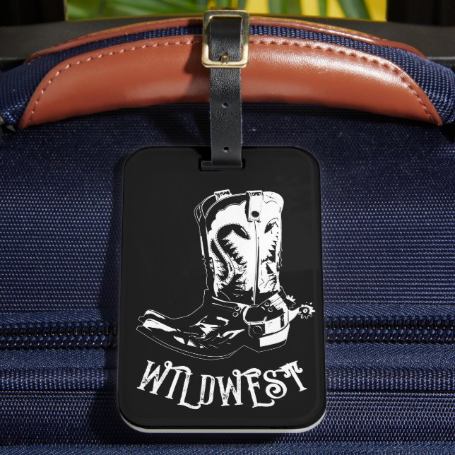 Wild west cowboy boots luggage tag (Front Insitu 2)