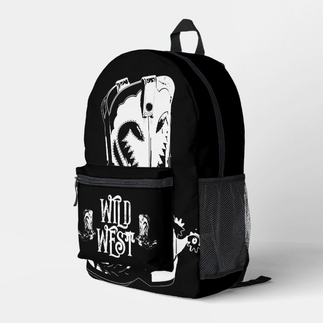 Wild west cowboy boots printed backpack (Back Corner Right)
