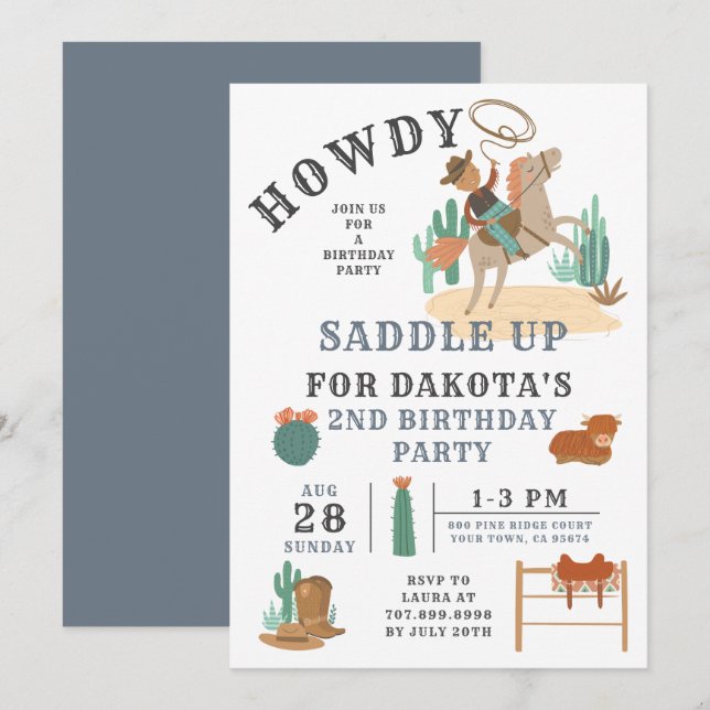 Wild West Cowboy Boy 2nd Birthday Invitation (Front/Back)