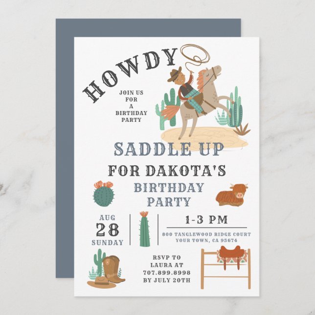 Wild West Cowboy Boy Birthday Invitation (Front/Back)