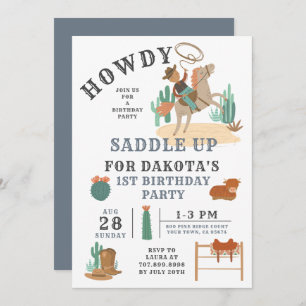 Wild West Cowboy Boy First Birthday Invitation