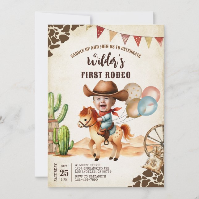 Wild West Cowboy First Rodeo 1st Birthday Invitation (Front)