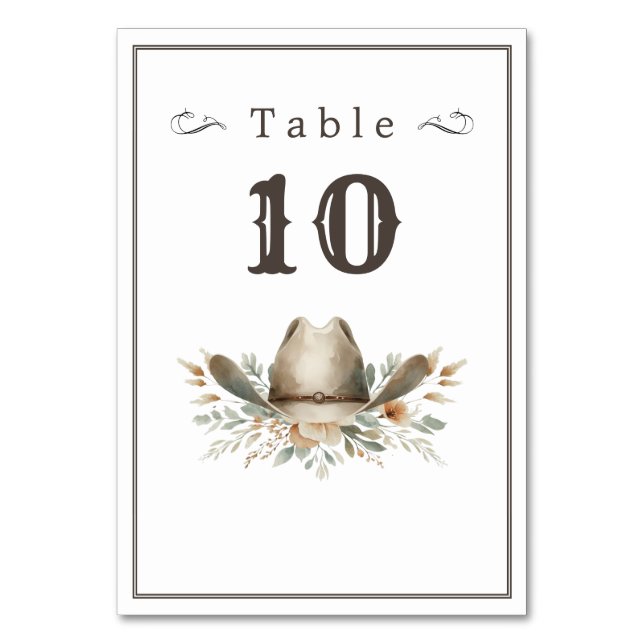 Wild west cowboy hat wedding  table number (Back)
