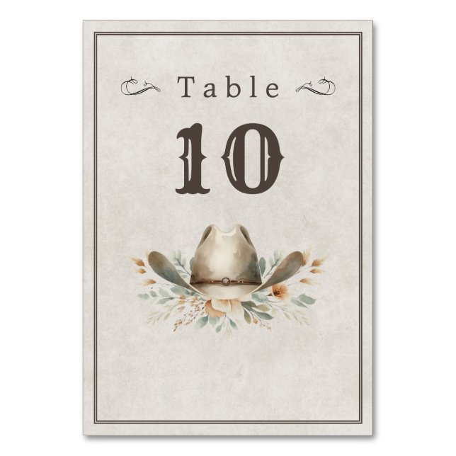 Wild west cowboy hat wedding  table number (Back)