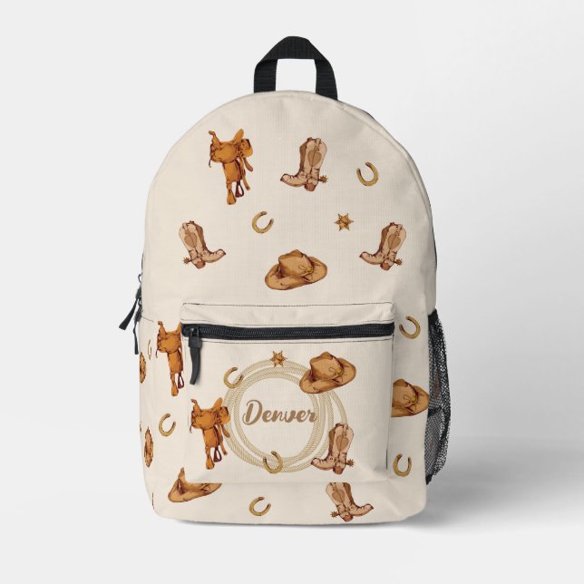 Wild West Cowboy Personalisation Gender Neutral  Printed Backpack (Front)