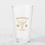 Wild West Cowboy Personalised Groomsmen Monogram Glass<br><div class="desc">Personalised gifts for groomsmen with old western cowboy theme. Decorated with cowboy hat with vintage western font. Text and background colour are editable using the Design Tool to fit your occasion. Get this customise gift for wedding,  bachelor party,  engagement party or any other special occasions.</div>