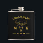 Wild West Cowboy Personalised Groomsmen Monogram Hip Flask<br><div class="desc">Personalised gifts for groomsmen with old western cowboy theme. Decorated with cowboy hat with vintage western font. Text and background colour are editable using the Design Tool to fit your occasion. Get this customise gift for wedding,  bachelor party,  engagement party or any other special occasions.</div>